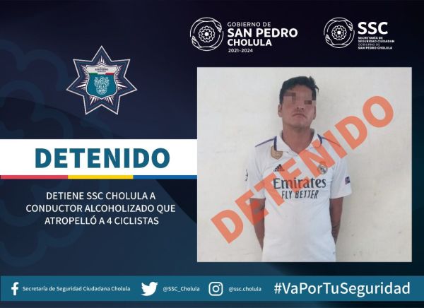 DETIENE SSC CHOLULA A CONDUCTOR ALCOHOLIZADO QUE ATROPELLÓ A 4 CICLISTAS