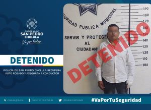 POLICÍA DE SAN PEDRO CHOLULA RECUPERA AUTO ROBADO Y ASEGURAN A CONDUCTOR