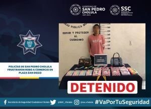 POLICÍAS DE SAN PEDRO CHOLULA FRUSTRARON ROBO A COMERCIO EN PLAZA SAN DIEGO