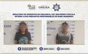 Resultado de operativo de vigilancia, SSC de San Pedro Cholula detiene a dos presuntos responsables de robo agravado