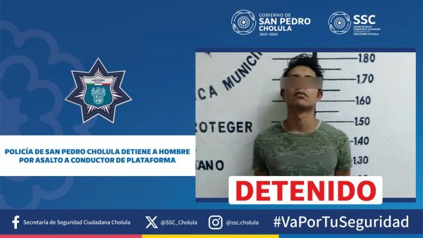 POLICÍA DE SAN PEDRO CHOLULA DETIENE A HOMBRE POR ASALTO A CONDUCTOR DE PLATAFORMA