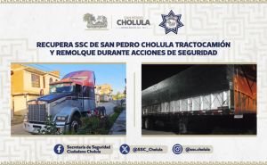Recupera SSC de San Pedro Cholula tractocamión y remolque durante acciones de seguridad
