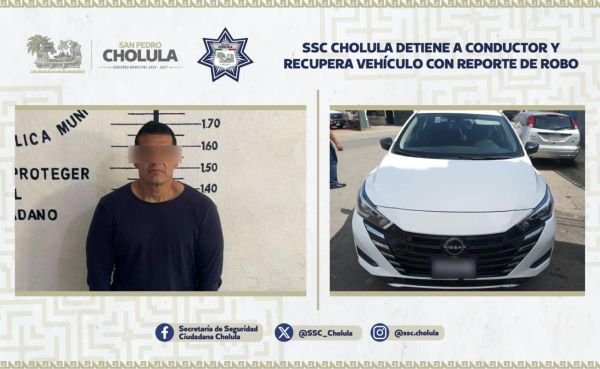 SSC Cholula detiene a conductor y recupera vehículo con reporte de robo