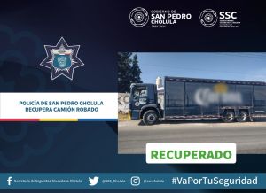 POLICÍA DE SAN PEDRO CHOLULA RECUPERA VEHÍCULO DE CARGA