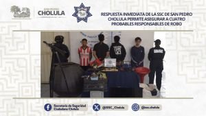 Respuesta inmediata de la SSC de San Pedro Cholula permite asegurar a cuatro probables responsables de robo