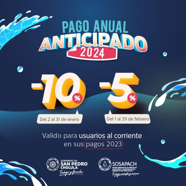 SOSAPACH ANUNCIA DESCUENTOS POR PAGO ANUAL ANTICIPADO PARA 2024