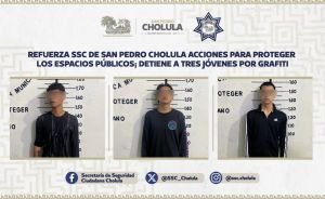 Refuerza SSC de San Pedro Cholula acciones para proteger los espacios públicos; detiene a tres jóvenes por grafiti