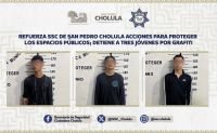 Refuerza SSC de San Pedro Cholula acciones para proteger los espacios públicos; detiene a tres jóvenes por grafiti