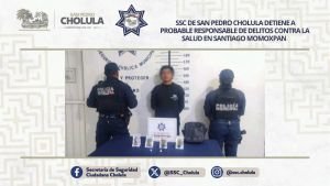 SSC de San Pedro Cholula detiene a probable responsable de delitos contra la salud en Santiago Momoxpan