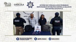 Detiene SSC Cholula a dos probables responsables de delitos contra la salud en San Matías Cocoyotla